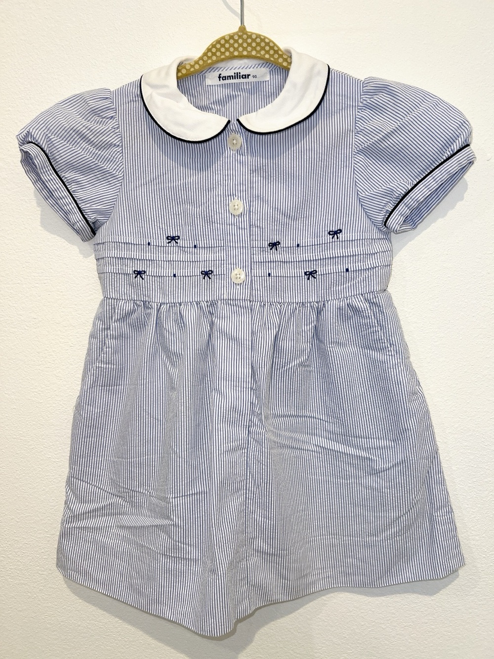 Familiar :Blue Stripe Peter Pan Collar Girls Dress Japanese Luxury kids Brand